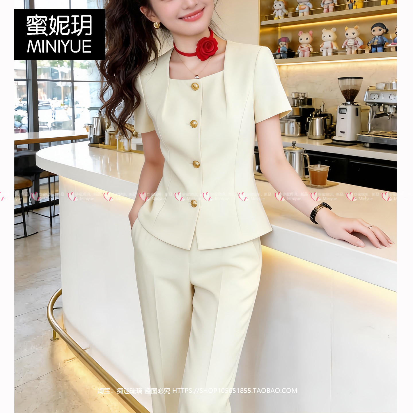 薄款高级感主持人西装套装女2026美容院收腰上衣裤子工作服两件套