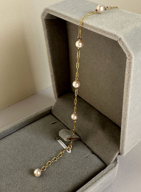 女14K包金温柔甜美微粉珍珠手链