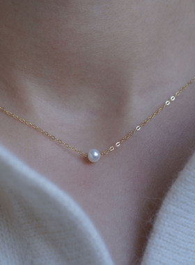 天然淡水珍珠吊坠14k包金项链