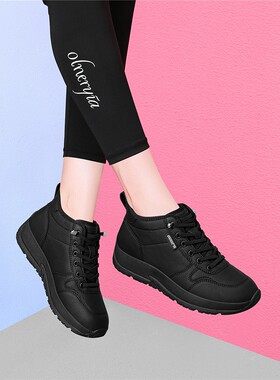 厚底高帮真皮棉鞋女2025秋冬新款加绒保暖短靴平底百搭软底休闲鞋