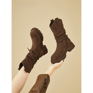 厚底短靴女款2025新款冬季女鞋子加绒爆款靴子马丁靴
