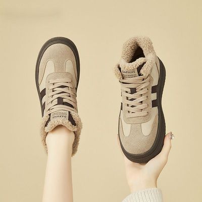 高帮德训鞋女鞋2024新款秋冬季加绒加厚二棉鞋厚底运动女款