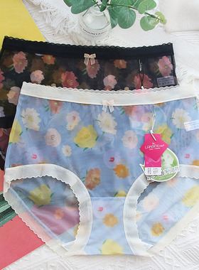 花仙子内裤女高腰网纱透气印花21981抗菌茶多酚净化里裆女士内裤