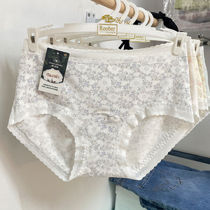 4条装棉中熊猫内裤女中高腰100支棉印花蕾丝边轻薄棉质女裤头1173