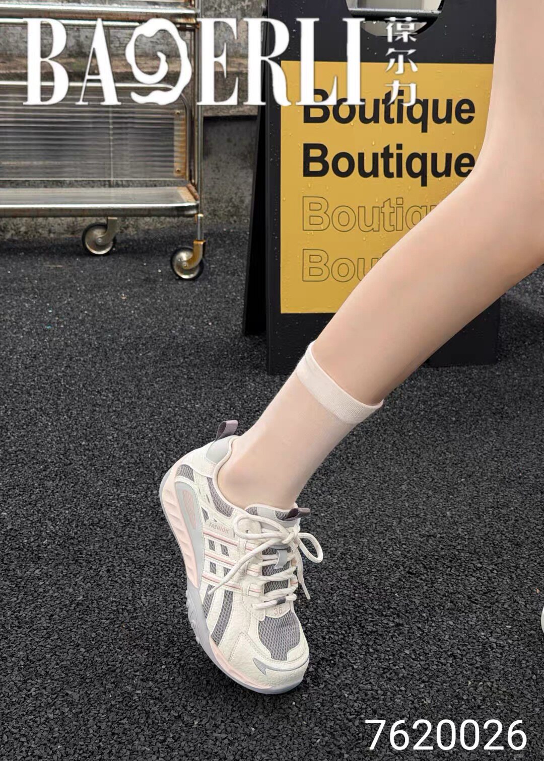 葆尔力专柜正品2026新款牛皮网面厚底增高休闲运动鞋女鞋