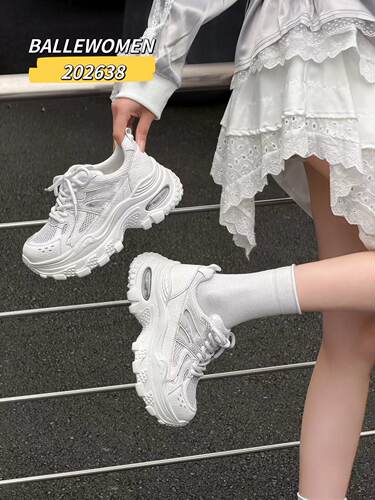 专柜正品白丽女人2026新款夏牛皮薄网厚底增高休闲老爹潮