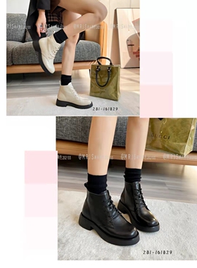 冬新款迷人角色头层牛皮粗跟厚底系带马丁靴白色女短靴281-161829