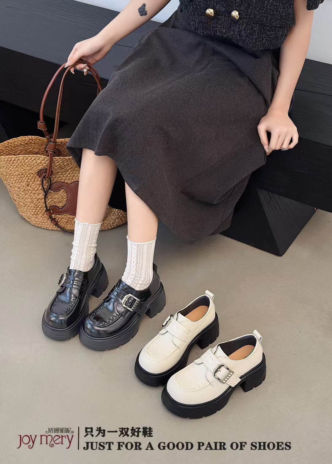 娇娅媚妮专柜正品2026商场同款牛皮厚底乐福鞋粗跟英伦白色乐福鞋,女鞋,浅口单鞋,淘宝优惠券,粉丝福利购,淘宝优惠卷