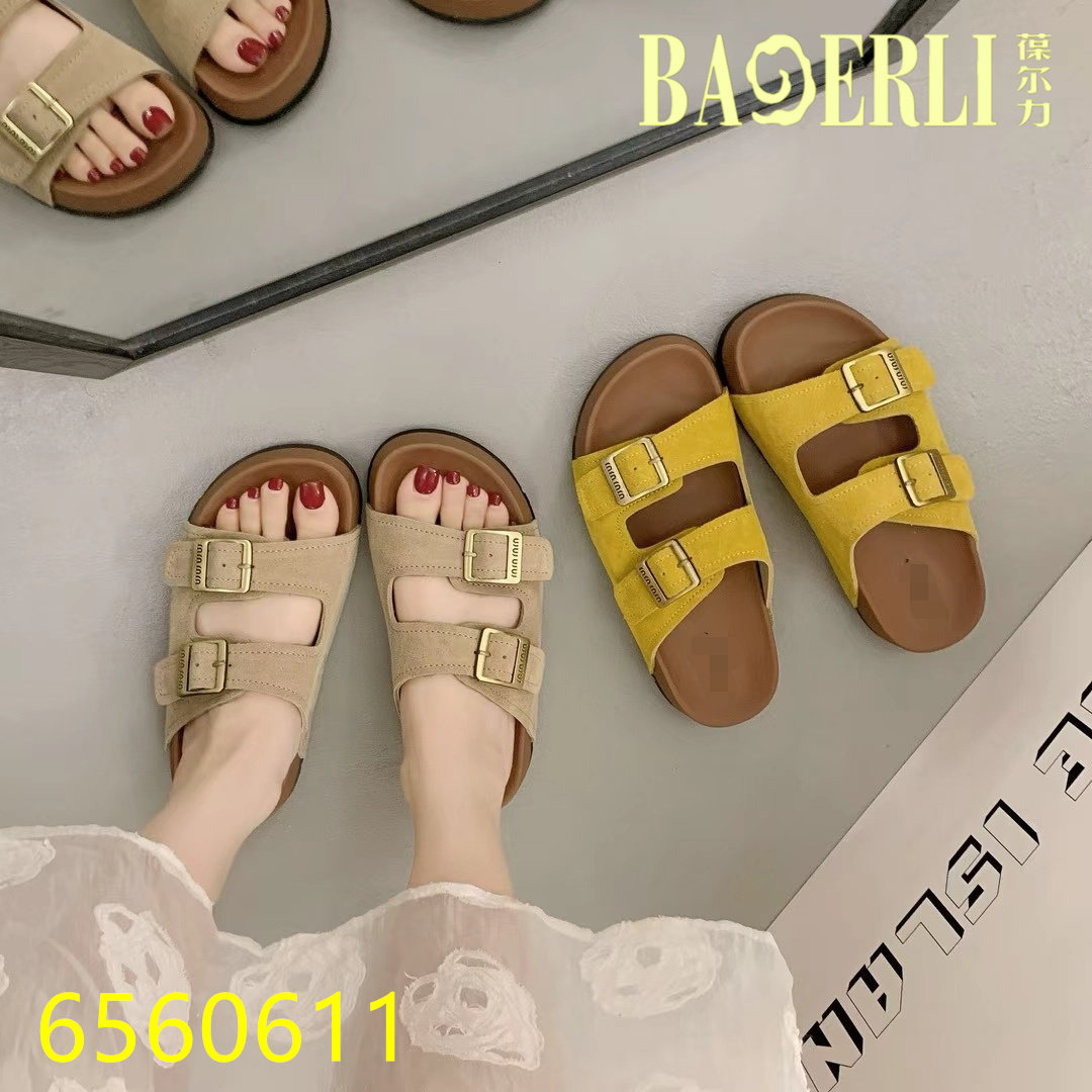 专柜正品葆尔力真皮厚底勃肯拖鞋配裙子踩屎感一字凉拖鞋亏本清仓