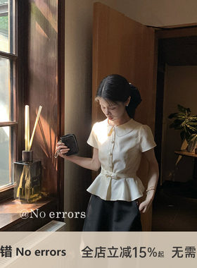 不出错No errors 贵气桑蚕丝收腰娃娃领上衣女装法式短袖衬衫