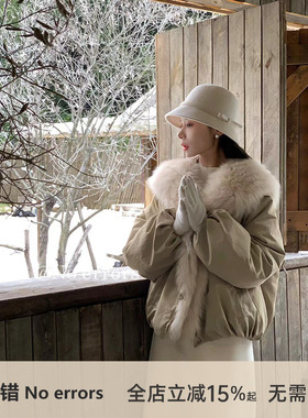 不出错No errors 牛角扣可拆卸狐狸毛领皮草90鹅绒羽绒服 冬新款