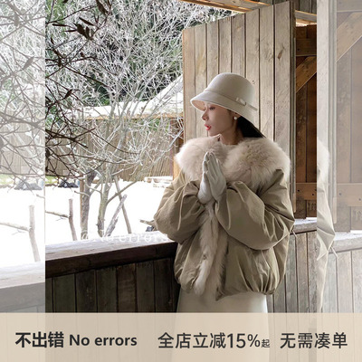 不出错No errors 牛角扣可拆卸狐狸毛领皮草90鹅绒羽绒服 冬新款