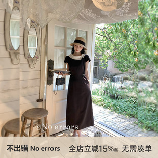 不出错No errors 黑天鹅 撞色船领优雅连衣裙