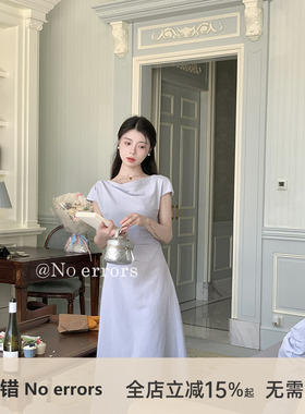 不出错No errors法式优雅温柔显瘦荡领棉麻连衣裙 2025夏季新款