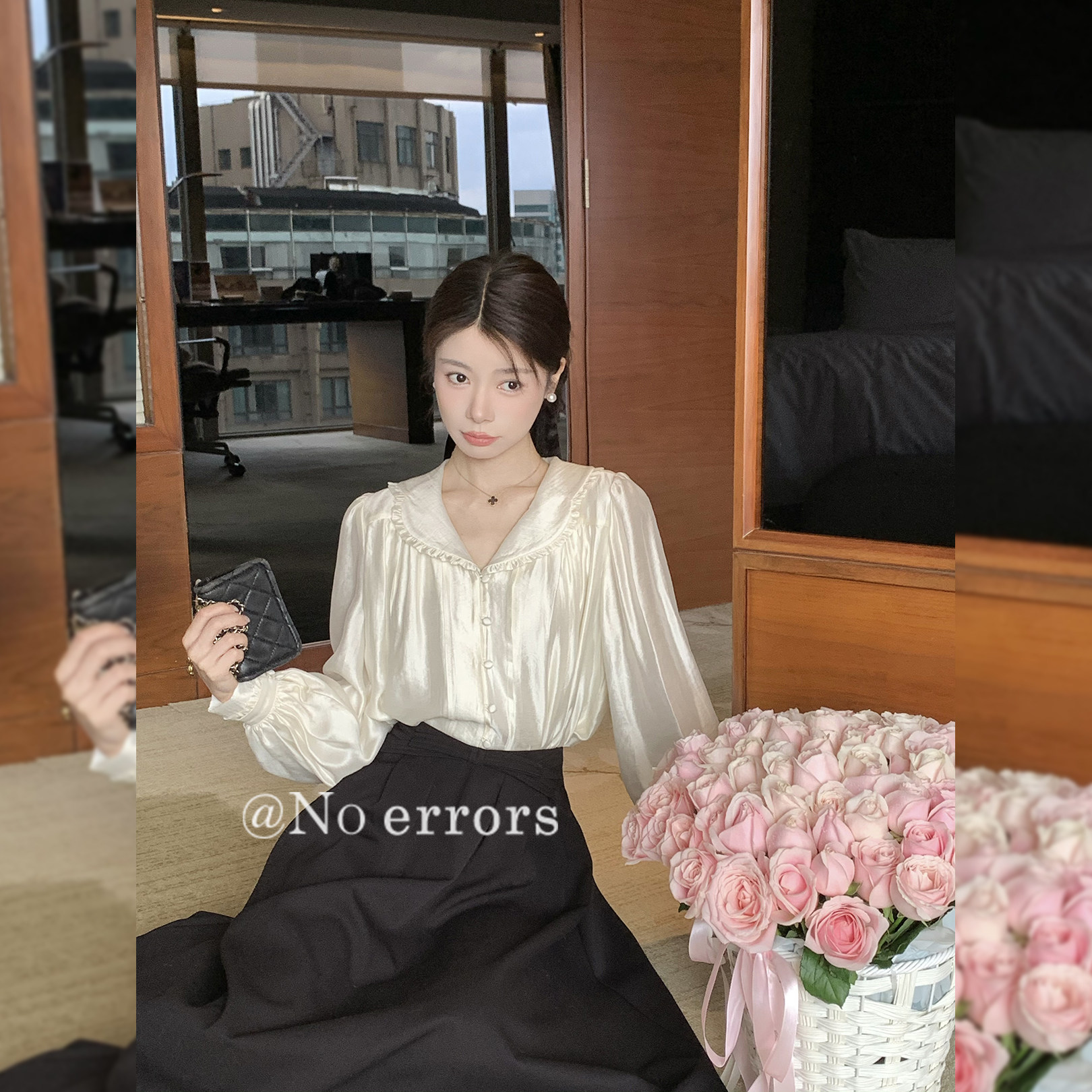 不出错No errors 【绝美光泽感！】复古灯笼袖天丝衬衫法式精致感
