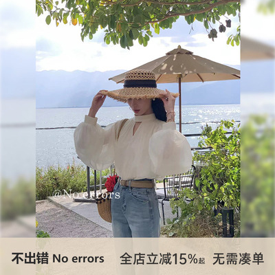 不出错No errors【智媛oni】温柔仙气蕾丝软纱灯笼袖上衣26春新款