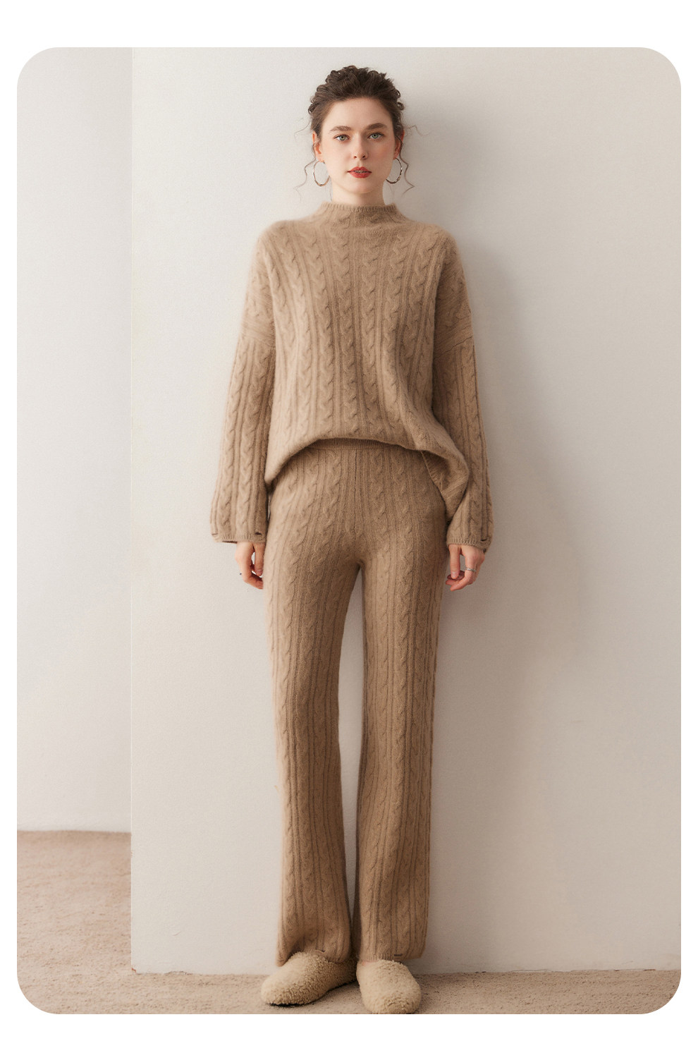 秋冬新款山羊绒衫女半高领加厚宽松麻花套装毛衣针织打底羊绒衫