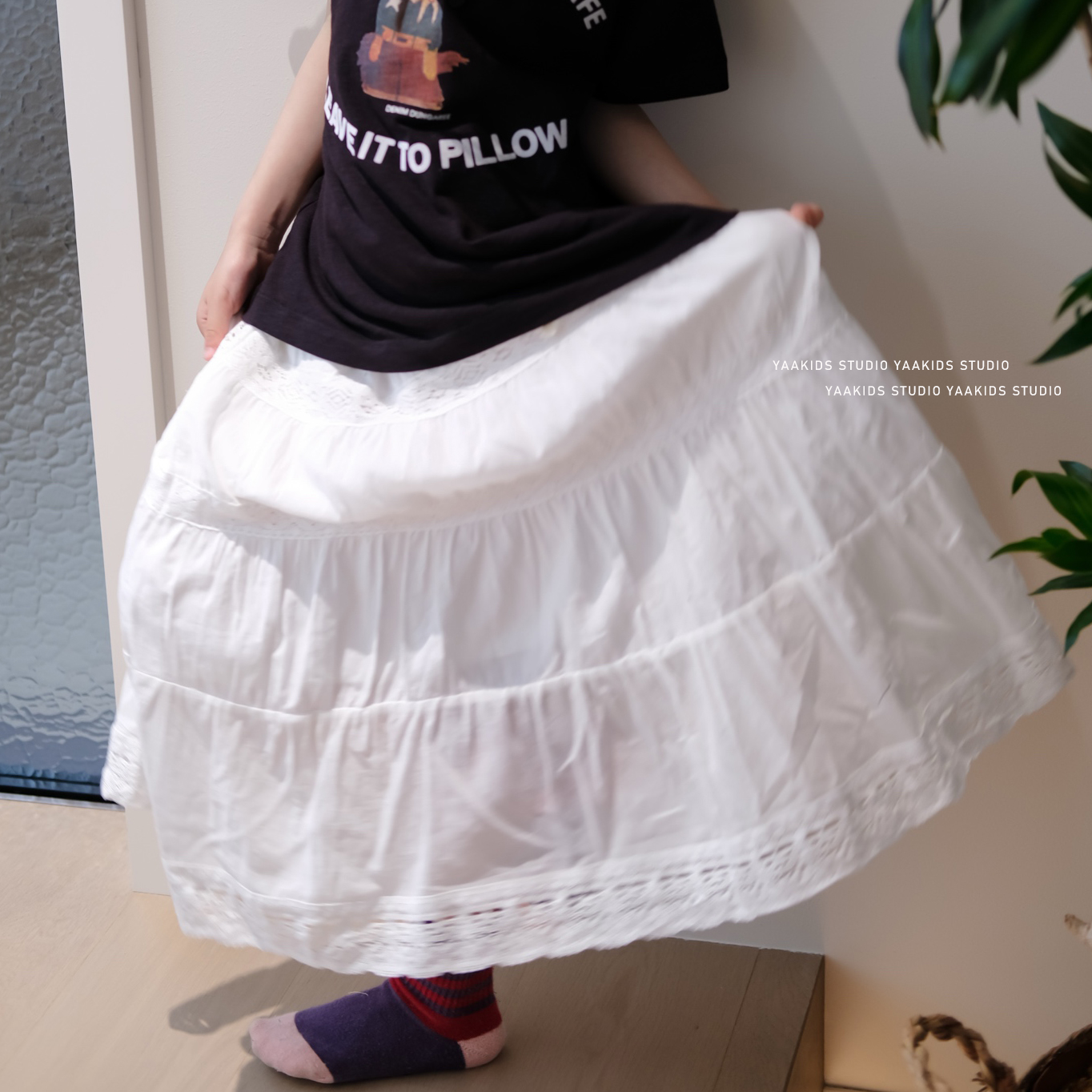 2025春夏儿童裙子DD日系女童重工白色蕾丝边文艺风棉质半身长裙