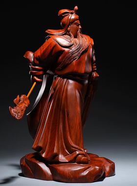 花梨木雕关公摆件横刀实木质关帝雕像镇宅神像武财神供奉工艺礼品