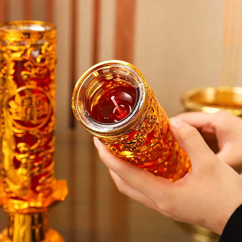 祠堂寺庙长明灯过年红蜡烛环保无烟味防风玻璃杯味招财进宝酥油灯