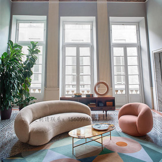 现代简约弧形布艺沙发北欧小户型客厅卧室双三人位样板房定制家具