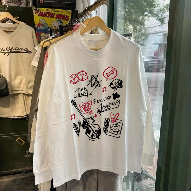 300克重磅纯棉！春秋冬潮牌长袖T恤男吉他美式休闲宽松打底衫上衣