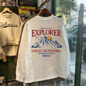休闲探索攀登打底衫 T恤男美式 上衣 春秋冬潮牌长袖 300克重磅纯棉