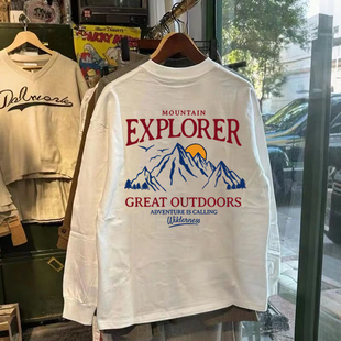 休闲探索攀登打底衫 T恤男美式 上衣 春秋冬潮牌长袖 300克重磅纯棉