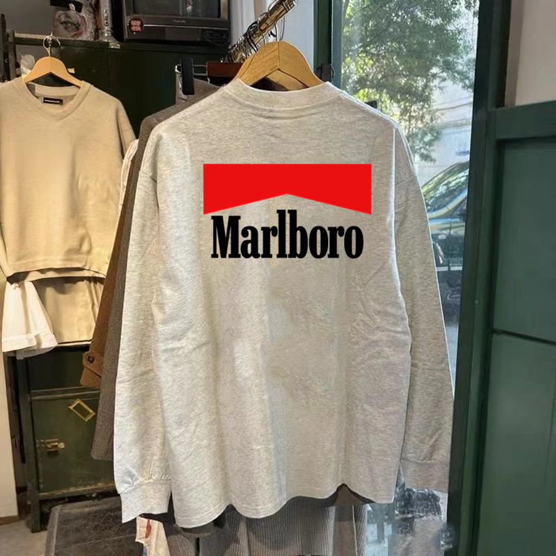 外贸出口订单~秋冬潮牌长袖T恤男美式纯棉重磅字母宽松打底衫上衣