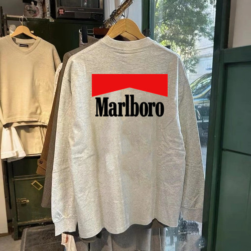 外贸出口订单~秋冬潮牌长袖T恤男美式纯棉重磅字母宽松打底衫上衣