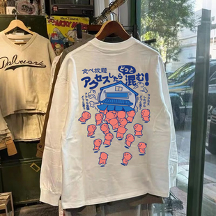 上衣女 T恤男日系纯棉重磅小猪食堂打底衫 外贸出口 秋冬潮牌长袖