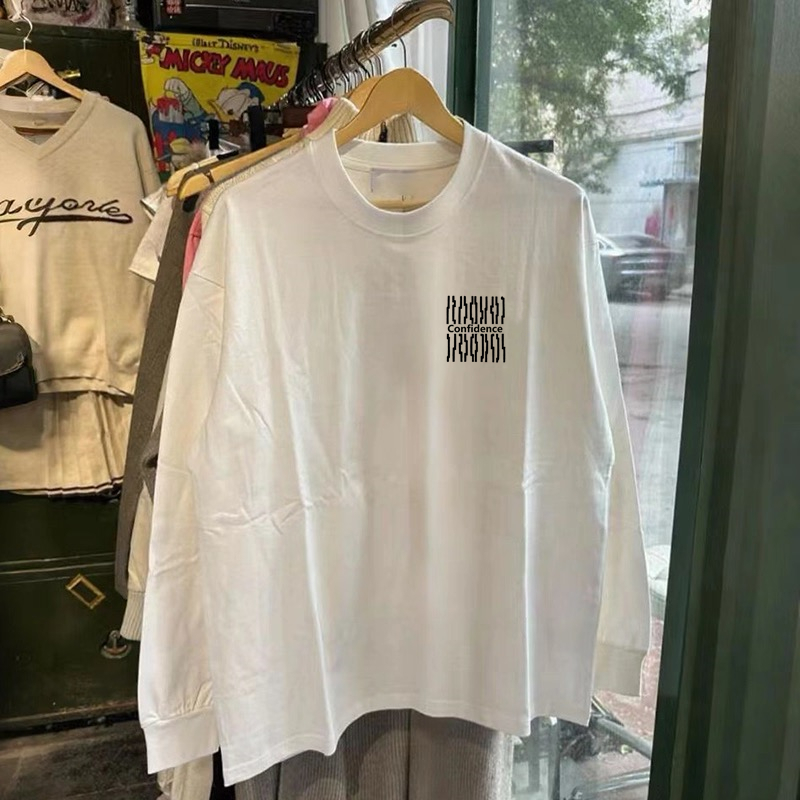 300克重磅纯棉!秋冬潮牌长袖T恤男美式字母水纹曲线宽松打底衫女