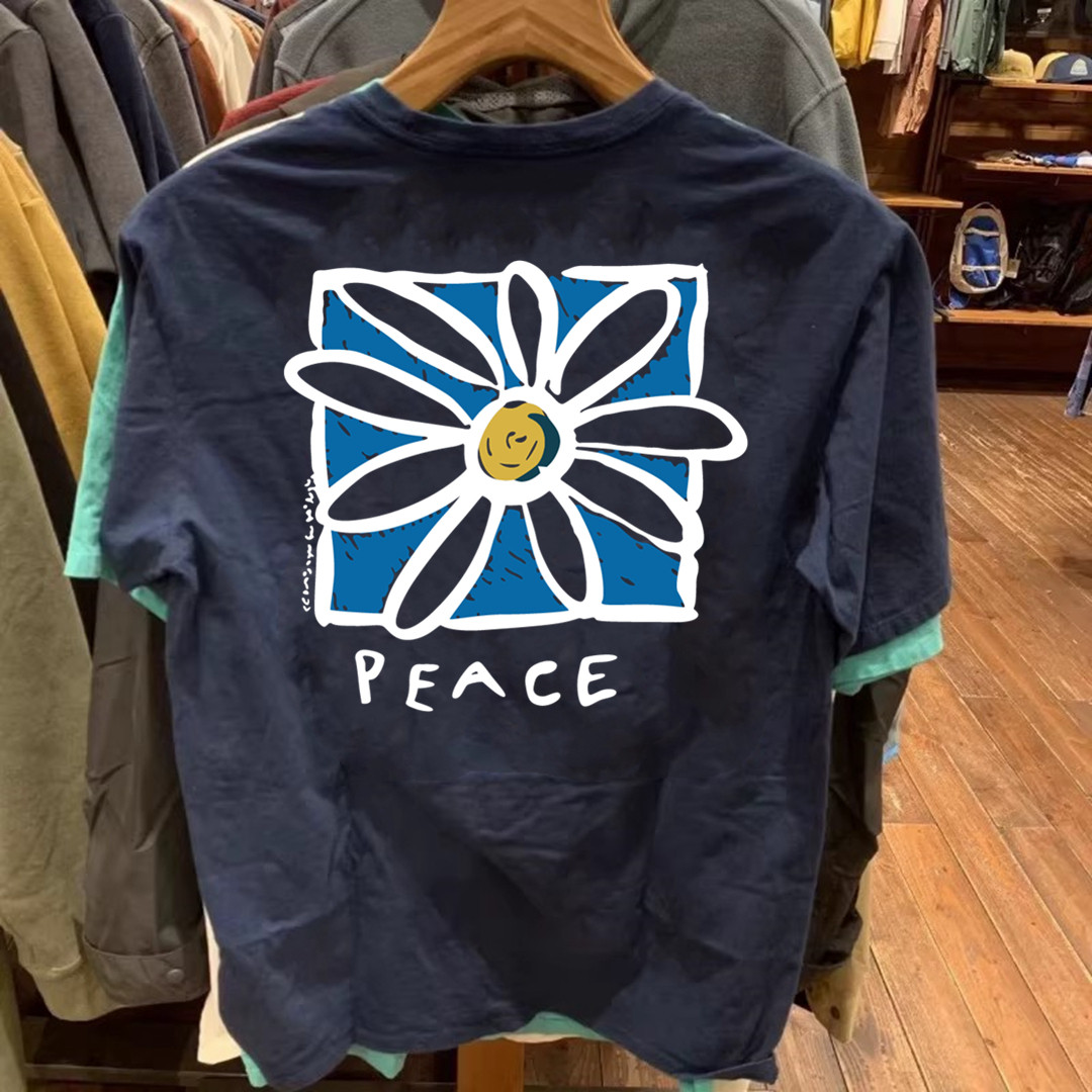 春夏季新款纯棉重磅潮流短袖T恤男美式休闲和平花朵防晒半袖女,男装,时尚防晒服,淘宝优惠券,粉丝福利购,淘宝优惠卷