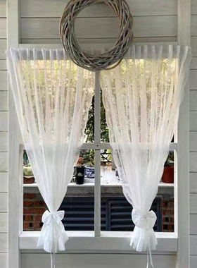 窗帘女生卧室自粘式白色蕾丝纱帘奶油风洛可可美式短帘公主房小窗