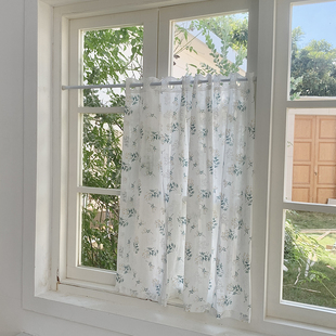 法式田园风碎花纱帘透光不透人遮挡帘免打孔厨房卫生间ins风窗帘