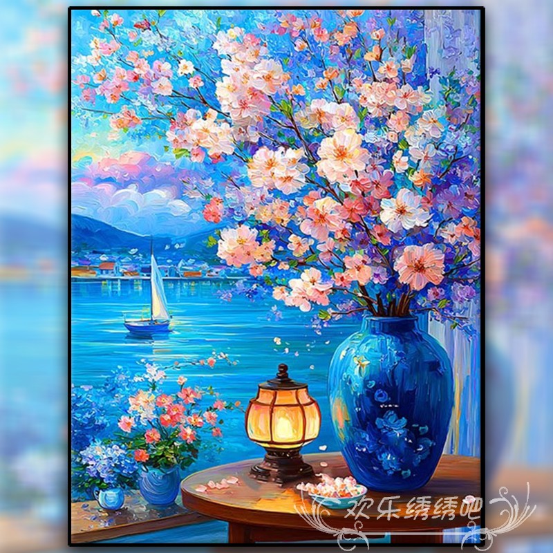 印花十字绣2025新款满绣蓝夜微光唯美风景简单手工diy刺绣钻石画