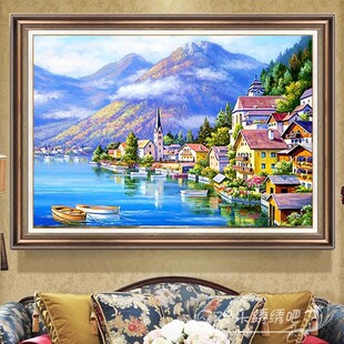 海港小镇十字绣2025新款绣客厅欧式风景刺绣手工自己绣卧室小幅