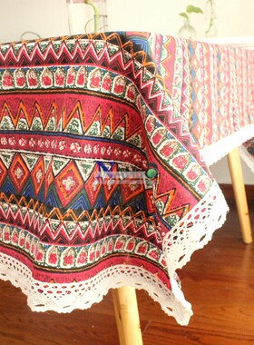 东南亚民族风棉麻桌布波西米亚风格餐桌布复古云南丽江民俗茶几布