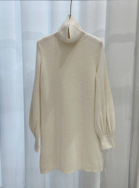 Cashmere skirt康赛妮纱线灯笼袖高领女高密度羊绒裙