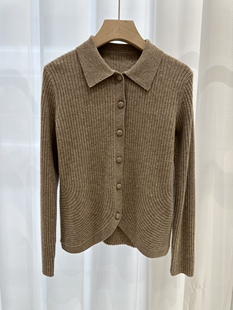 Cashmere 上衣女毛衣 cardigan100%山羊绒针织polo领扇形开衫