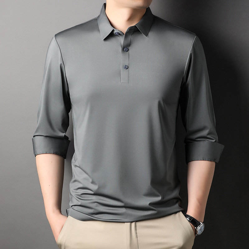 薄款长袖tPOLO衫商务T恤无痕男士休闲宽松夏打底抗皱冰丝春秋免熨