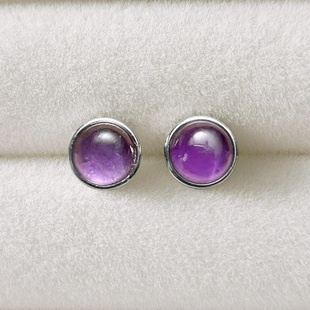 天然紫水晶银耳钉925纯银耳钉天然玉石耳钉养耳耳饰防过敏气质款