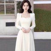 法式 温柔风气质长裙高端精致高级感登记礼服年会战袍白色连衣裙子