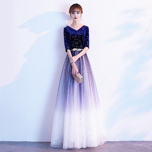 学生成人宴会主持人晚礼服女长款 演出服长裙气质轻奢时尚 指挥服装