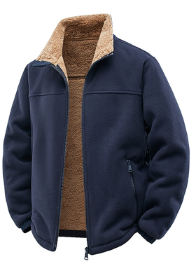 Male Winter Warm Jacket Thick Fleece Thermal Coat Black/Blue