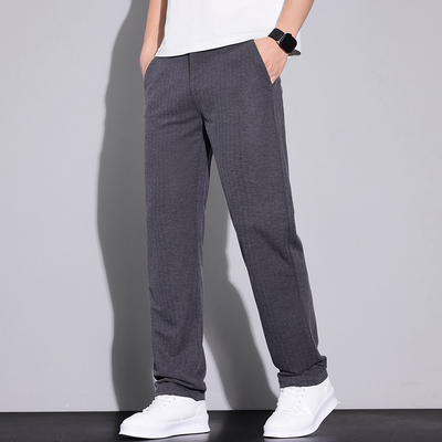 Casual PantsMen Business Stretch Elastic Waist Gray Trousers