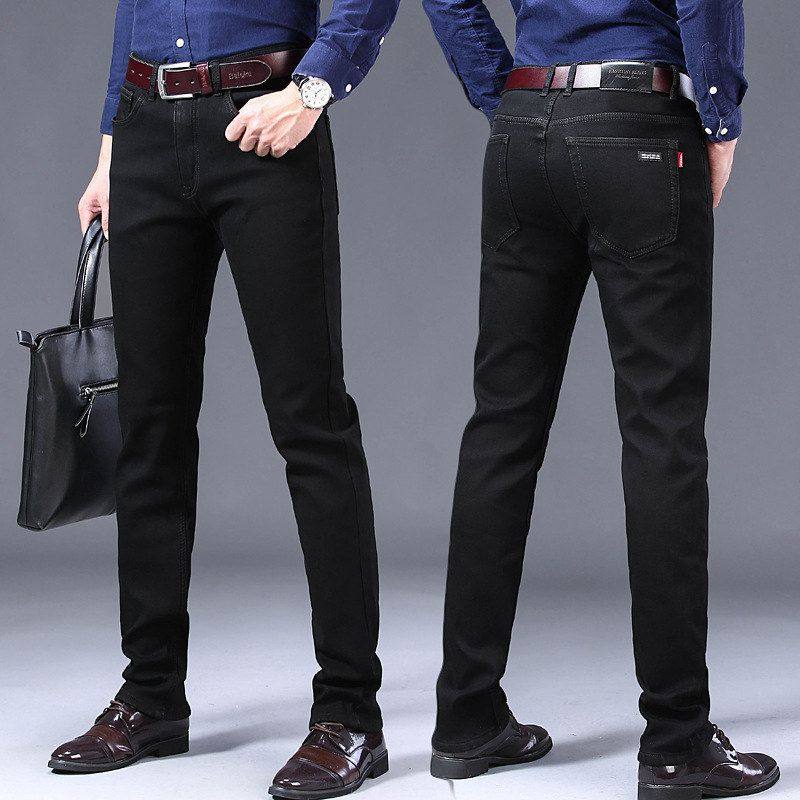 black jeans men elastic straight pants casual long trousers - 封面