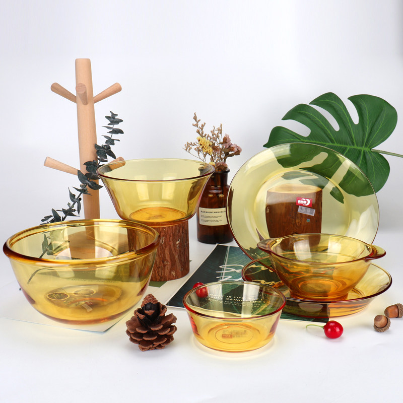 青苹果琥珀色黄色沙拉碗盘深盘子浅盘平盘水果盘和面碗玻璃双耳碗,餐饮具,盘,淘宝优惠券,粉丝福利购,淘宝优惠卷