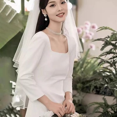 订婚小礼服日常可穿领证小白裙