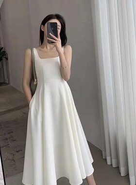 2026夏季新款法式白色吊带连衣裙赫本风质感高级背心裙长款裙子女